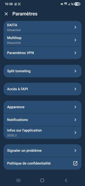 Mullvad paramètres mobile