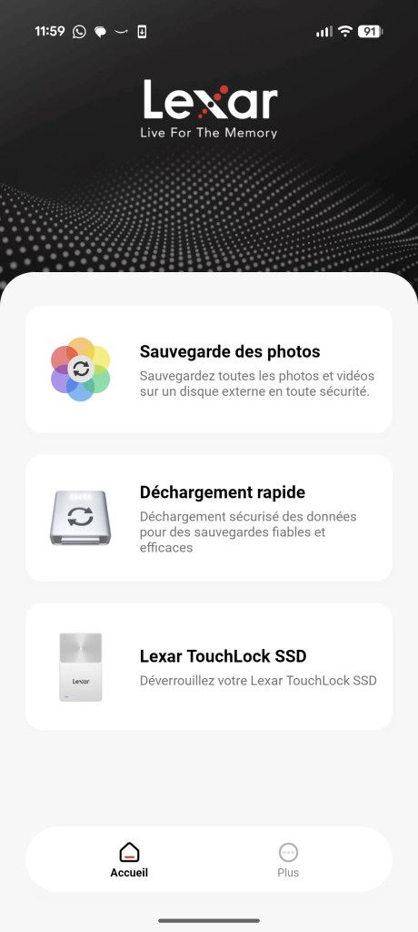 Application Lexar // Source : Capture d'écran Frandroid