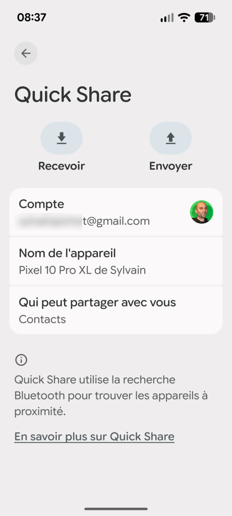 Compartilhamento rápido no Pixel 10 Pro XL