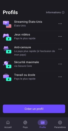 Interface mobile Proton VPN 3