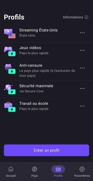 Interface mobile Proton VPN 3