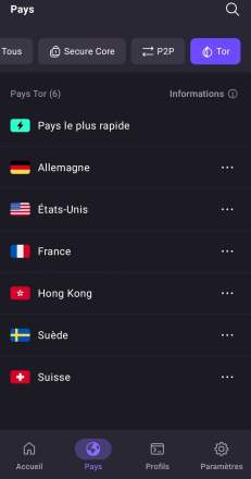 Interface mobile Proton VPN 2