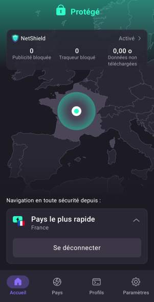 Interface mobile Proton VPN