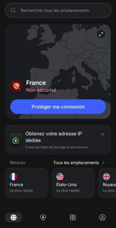 Interface mobile NordVPN