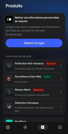 Interface mobile NordVPN