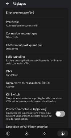 Interface mobile NordVPN