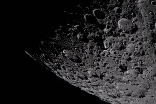 art002e009283 (April 6, 2026) &ndash; Captured by the Artemis II crew, the heavily cratered terrain of the eastern edge of the South Pole-Aitken basin is seen with the shadowed terminator &ndash; the boundary between lunar day and night &ndash; at the top of the image. The South Pole-Aitken basin is the largest and oldest basin on the Moon, providing a glimpse into an ancient geologic history built up over billions of years.