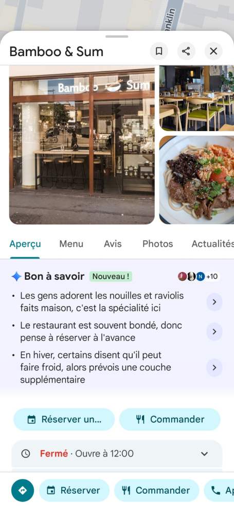 Sugestão de restaurante de Gemini no Google Maps // Fonte: captura de tela de Frandroid