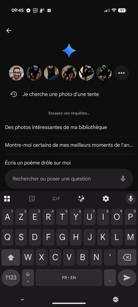 La recherche avec Gemini dans Google Photos // Source : Capture d'&eacute;cran Frandroid