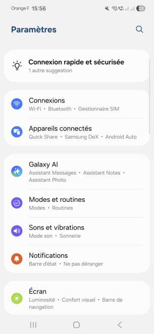 Samsung Galaxy S24 FE paramètres