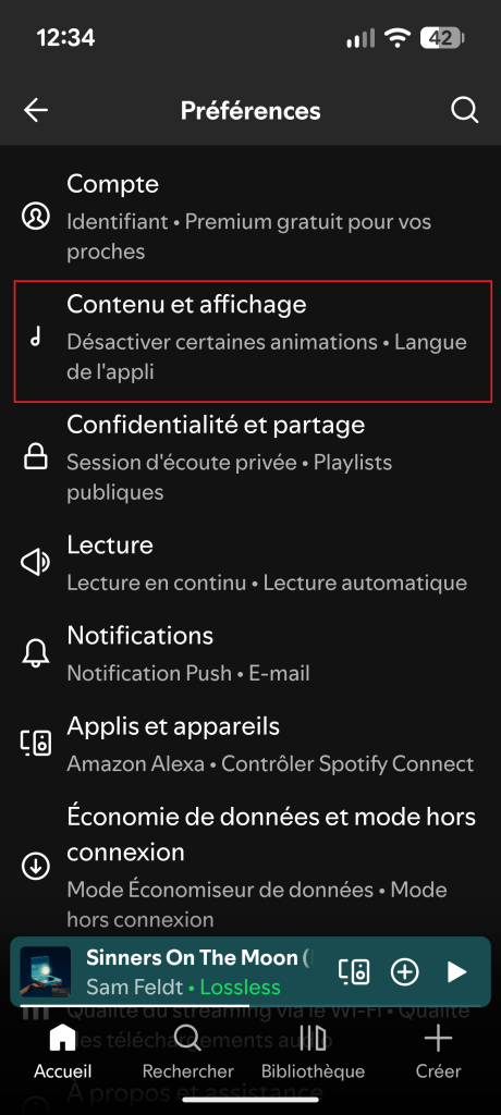Spotify Param&egrave;tres affichage vid&eacute;os0