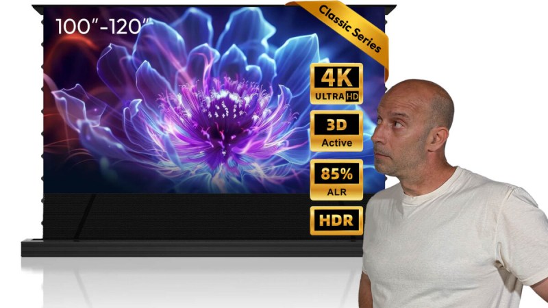 J’ai testé l’écran motorisé ALR Nothing Projector PET Crystal Classic qui veut réconcilier vidéoprojecteur ultra courte focale et salon de vie