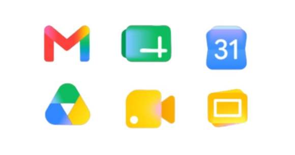 Les nouveaux logos Google pour Gmail, Sheets, Agenda, Drive, Meet et Slides/ // Source : Montage Frandroid