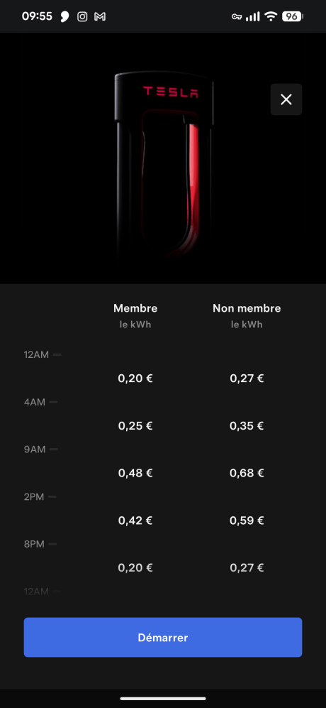 Tarifs Superchargeurs // Source : Capture d'&eacute;cran Frandroid