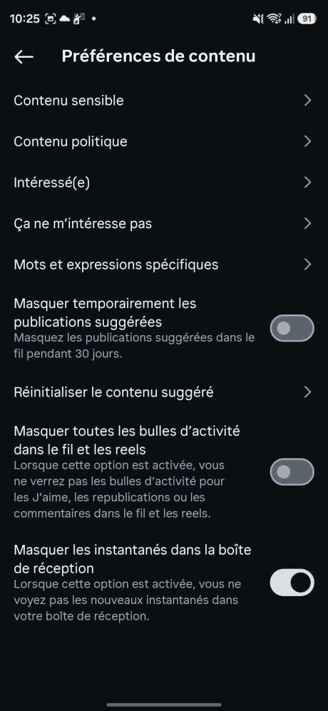 Cochez la case Masquer les instantan&eacute;s dans la bo&icirc;te de r&eacute;ception. // Source : Capture d'&eacute;cran Frandroid