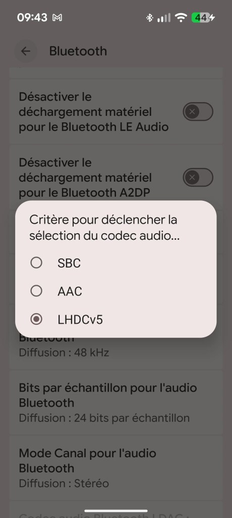 Option Audio LHDC sous Android 17 // Source : Sylvain Pichot - Frandroid