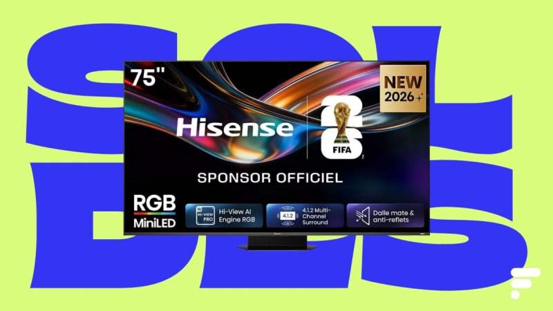 Le tout nouveau TV Mini LED Hisense 4K 180 Hz de 75″ avec rétroéclairage RGB est soldé -500 € avec barre de son offerte