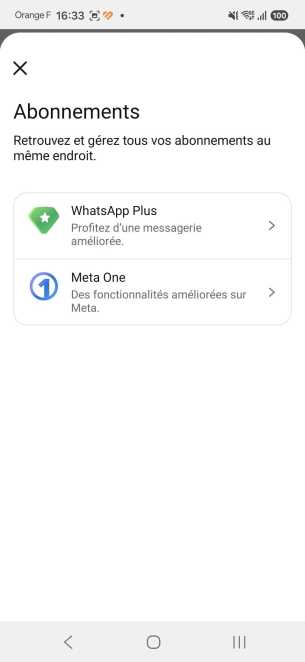 L'abonnement WhatsApp Plus proposé dans les paramètres de l'application. // Source : Capture d'écran Frandroid