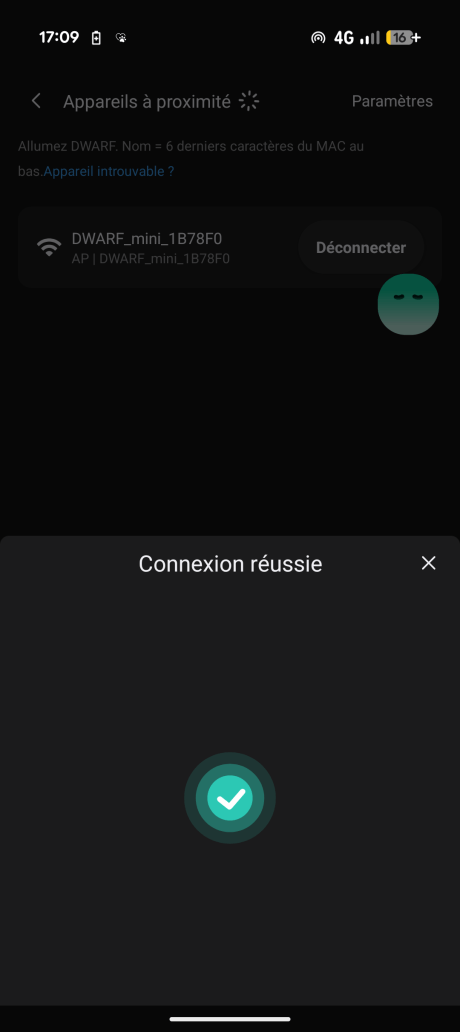 Se connecter directement depuis l'application DWARFLAB