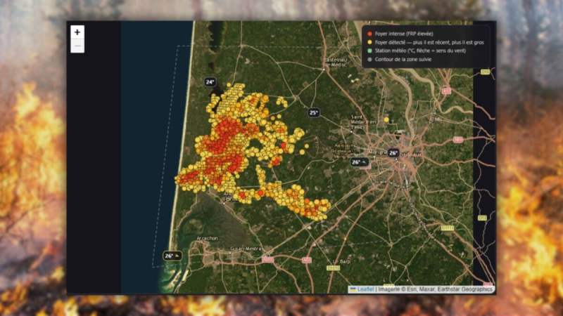 RecordPy est le site français le plus réactif pour suivre les incendies en Gironde en temps réel sur une carte