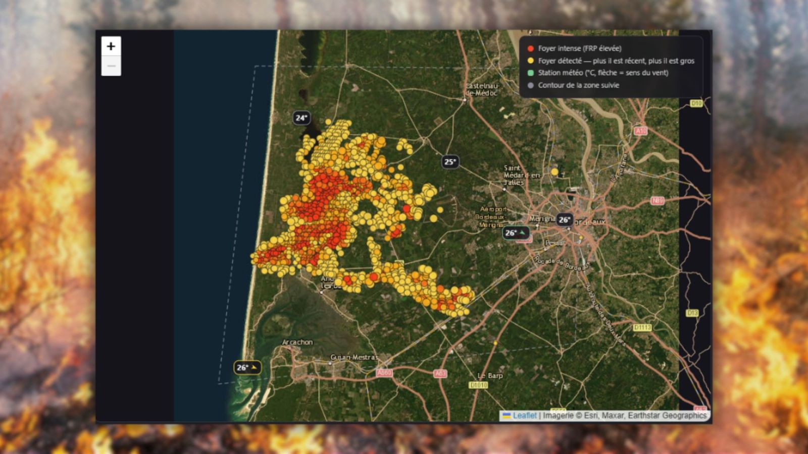 RecordPy est le site français le plus réactif pour suivre les incendies en Gironde en temps réel sur une carte