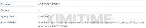 Xiaomi Poco F9 Pro certifié à la GSMA // Source : XimiTime