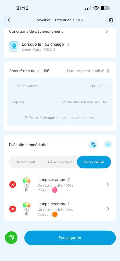 La programmation d'une routine : ordonner aux ampoules de s'allumer dès que je m'approche de mon domicile. // Source : Noémie Koskas pour Frandroid
