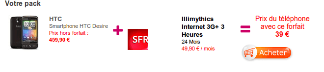 Le HTC Desire à partir de 39 € avec SFR Le HTC Desire à partir de 39 € avec SFR