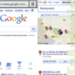 La page d’accueil de Google Mobile affiche des raccourcis vers des lieux : restaurants, cafés…