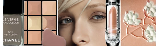 maquillage_tendances_2010_ete4 Vernis 505 Chanel, palette Prismissime Givenchy, regard look PE2010 Nivéa, rouge a lèvre Shu Uemura et palette teint Cotton Flower.