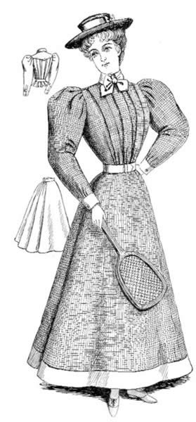 Fin des années 1890, ou la découverte du sport (ici, la raquette) mais pas de la praticité vestimentaire.