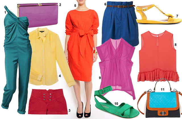 1. Combinaison H&M (pour mars) - 2. Pochette Accessorize - 3. Short Morgan - 4. Chemise Tara Jarmon - 5. Robe Mango - 6. Jupe Topshop - 7. Sandale Coclico - 8. Top Tara Jarmon - 9. Top Quelle - 10. Sandale Maloles - 11. Sac Kesslord