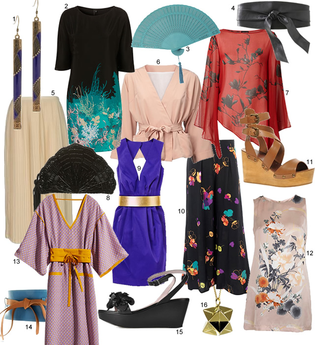 b.o. Louise Hendricks 60€ - robe Topshop 160$ - éventail Accessorize 4£ - ceinture obi 3 Suisses 31.43€ - jupe plissée Sandro 185€ - kimono H&M p.n.c. - blouse Topshop 40£ - pochette Topshop 10£ - robe H&M 34.95€ - palazzo pant Dorothy Perkins 35£ - chaussures Ash 209.92€ - robe Miss Selfridge 38£ - robe H&M n.p.c. - ceinture obi Asos 15.38€ - chaussures Mine de Rien via Sarenza 159€ - bijou Origami Jewerelly 110€ 