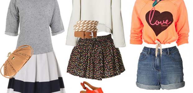 sweatshirt looks 1/ sweat Miss Selfridge 10£ - pochette Fiorelli 31£ - jupe Jane Norman 32£ - escarpins Zara 39.95€ // 2/ sweat H&M - ceinture Asos 12£ - jupe Internaçionale 9.99£ - compensées Mellow Yellow via Sarenza 149€ // 3/ sweat Republic 29.99£ - foulard Pull&Bear 12.99€ - short Internaçionale 16.99£ - chaussures Le Temps Des Cerises via Sarenza 30€