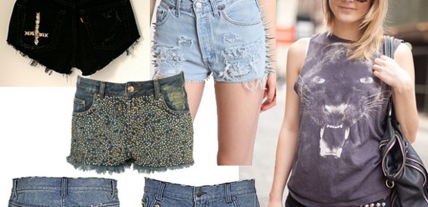 shorts clous De haut en bas et de g. à dr. : rhiannonceriserose.tumblr.com, short Bitching & Junkfood 105€ via Urban Outfitters, streetstyle via www.refinery29.com photo de Mark Iantosca, short Topshop 75£, My lovely jean 58€, de dos et de face via galerieslafayette.com