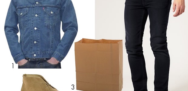 drive2 1. veste en jean Levi's 79€ sur street-online.com - 2. chaussure River Island 38,46€ sur Asos - 3. sac en papier recyclé pour faire les courses - 4. jean skinny Asos 46,15€