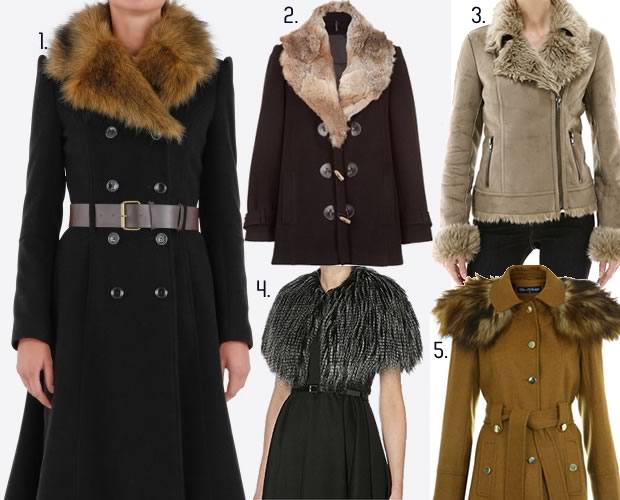 manteauxcolsfourrure 1. La Halle 89,99€ - 2. NafNaf 199€ - 3. Monoprix 150€ - 4. New Look 32,99€ - 5. Miss Selfridge 95£