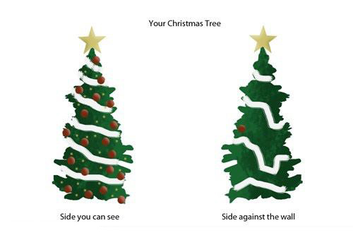 Ton arbre de Noël : le côté que tu vois / le côté contre le mur