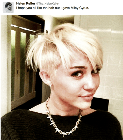 "J'espère que vous aimez tous la coupe de cheveux que j'ai faite à Miley Cyrus"
