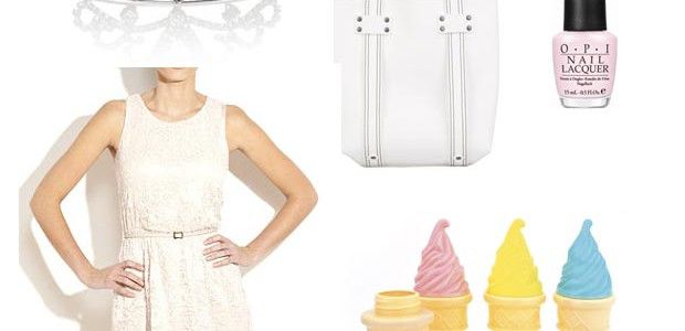 Getthelook_Vuitton Robe ceinturée en dentelle New Look, 39,99€ - Diadème Accessorize, 15,90€ - Cabas Square S Neopren Stephane Verdino 79€ chez Sarenza - Vernis Opi Play The Peonies - Distributeur bulles de savon Glace chez MonkeyChoo, 3,50€