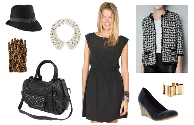 Gants H&M 7,95 €, faux col 19,95€ et chapeau 14,95€ - Sac Pimkie 27,99€ - Veste Zara 79,95€ - Escarpin Gemo 29,99€