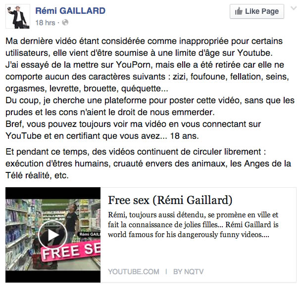 Remi Gaillard Reponse Facebook