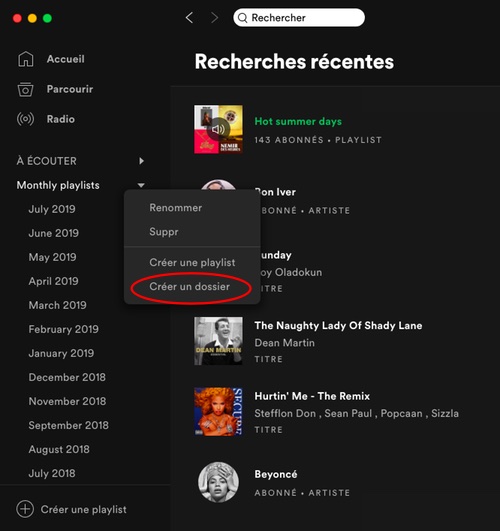 astuce spotify organiser playlist dossier