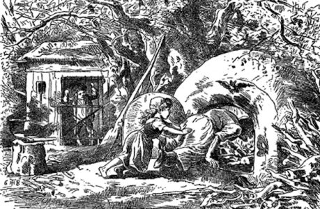 Et puis à la fin elle pousse la vieille dans le four et elle meurt brûlée vive. Top.
(Illustration de Theodor Hosemann). Et puis à la fin elle pousse la vieille dans le four et elle meurt brûlée vive. Top.
(Illustration de Theodor Hosemann).