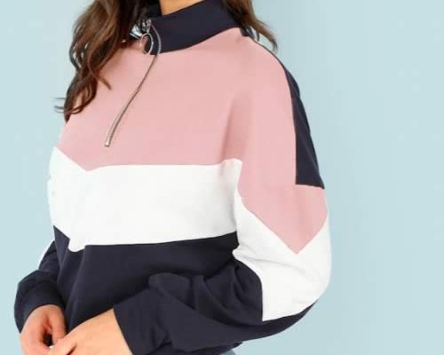 sweat zip col montant rose à bandes shein sweat zip col montant rose à bandes shein