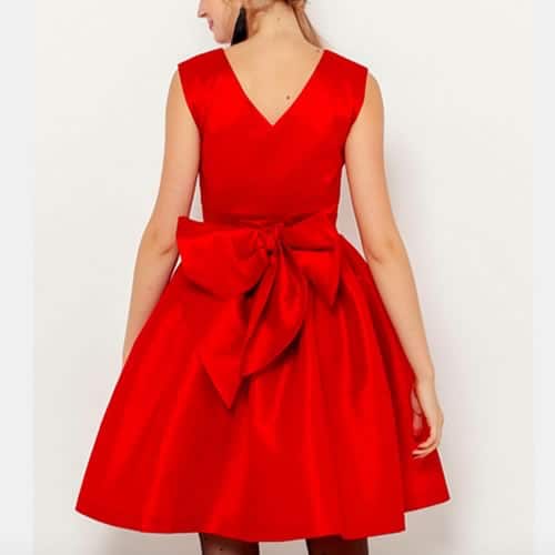 robe évasée rouge pour noel avec nœud dans le dos camaïeu