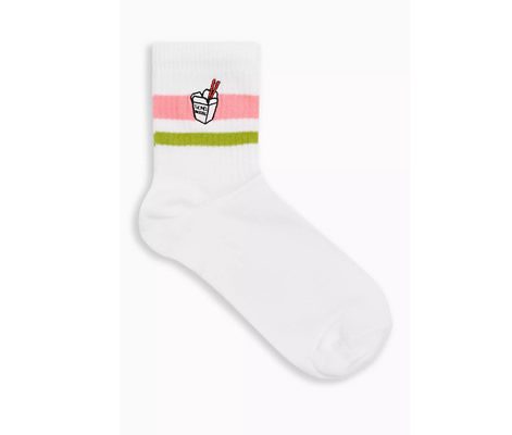 Chaussettes à motif nouilles avec « Send noods » brodé, Topshop, 5€