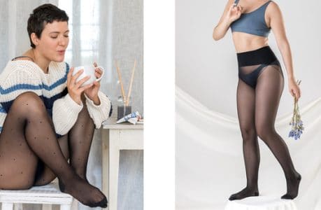 Collants fantaisie recyclés : plumetis ou fine résille, 23€ Collants fantaisie recyclés : plumetis ou fine résille, 23€