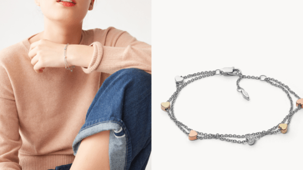 Bracelet double chaîne cœur en acier tricolore Bracelet double chaîne cœur en acier tricolore