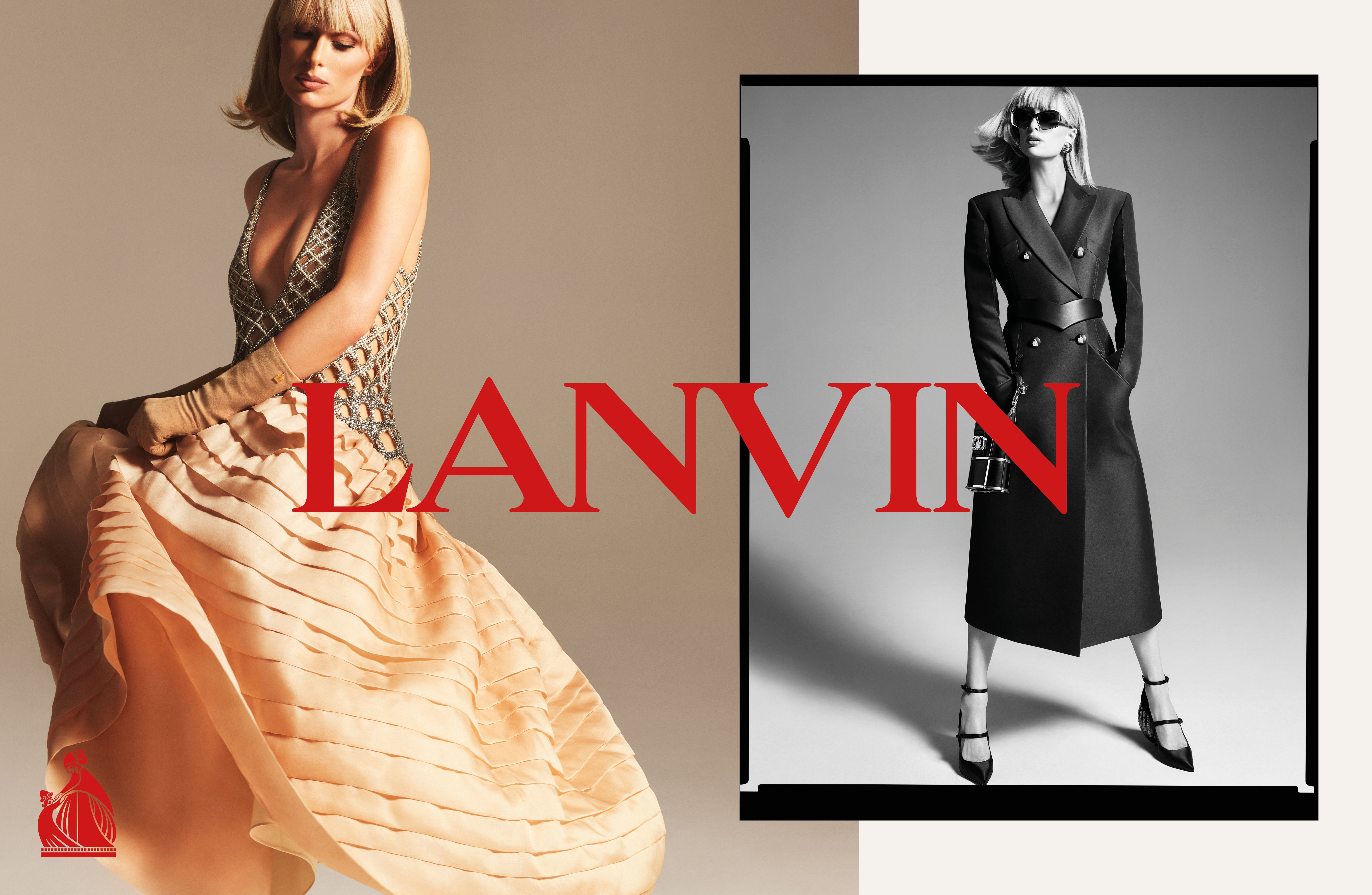 Paris Hilton, en "robe de style" et en manteau ceinturé, pour la campagne printemps-été 2021 de Lanvin, photographiée par Mert & Marcus